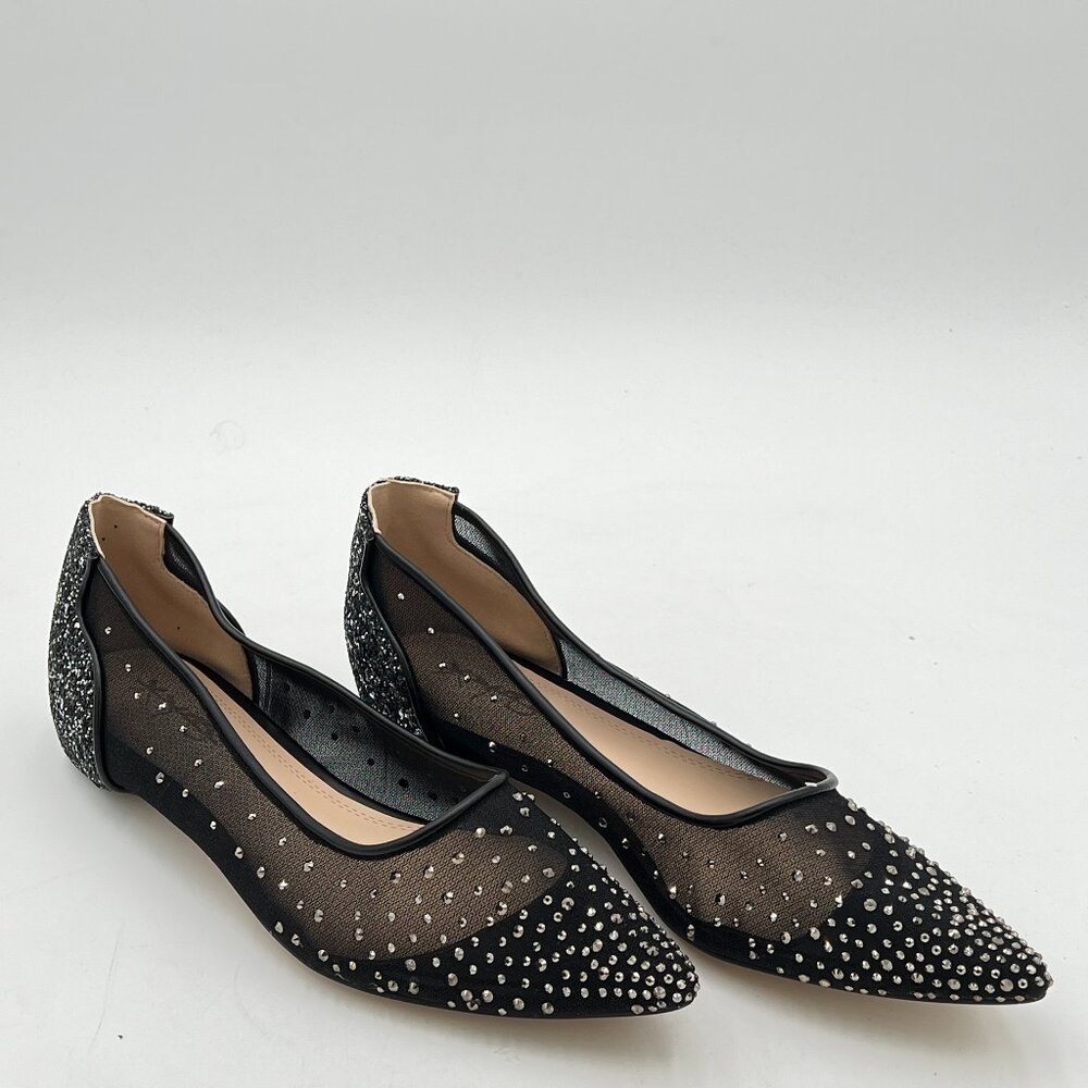 XYD Women Rhinestones Studded Ballet Flats Mesh Rivets Hidden Heels Slip On Poin